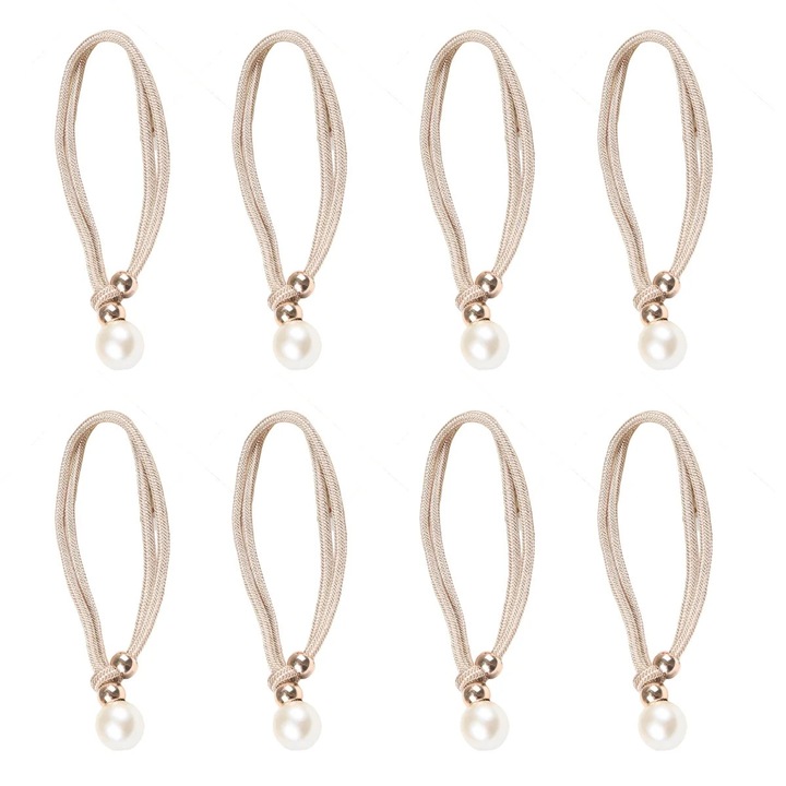 Suporturi pentru draperii ZYBLSSBB LSM2xh10188-BCS0065000, cu perla decorativa, din poliester, sampanie, set 4 perechi (8 buc), 48 cm