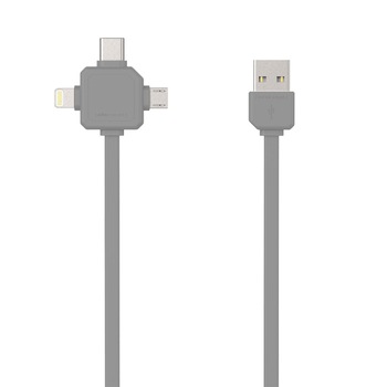 Cablu date USB-C, micro-USB, Lightning , 1,5m, gri