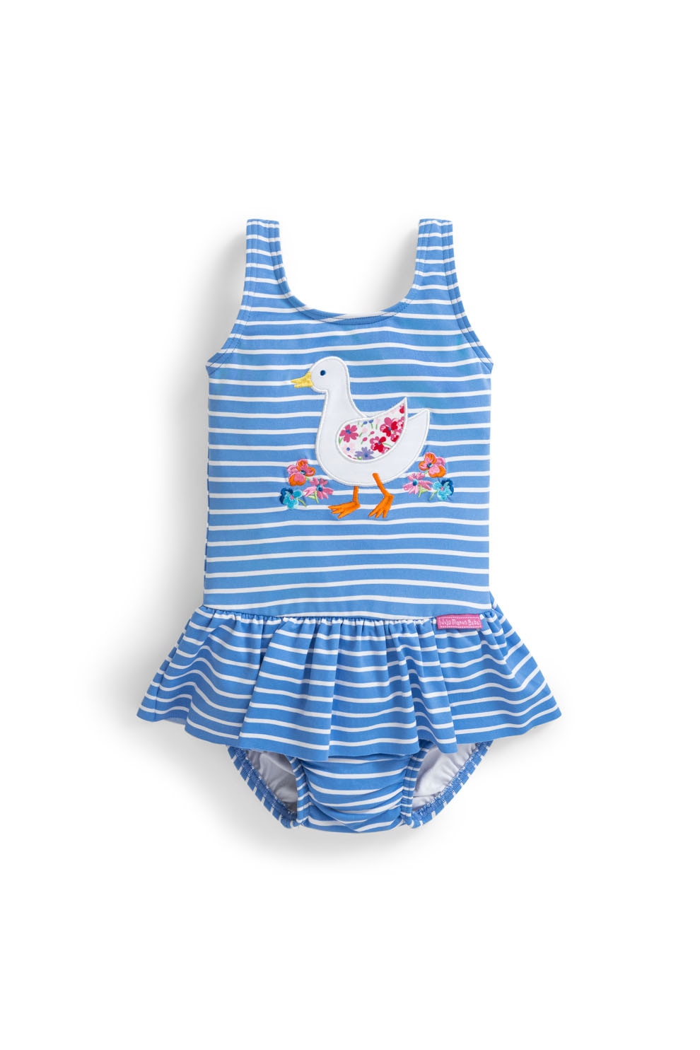 JoJo Maman Bebe, Costum de baie intreg cu model in dungi, Bleu/Alb, 74 CM