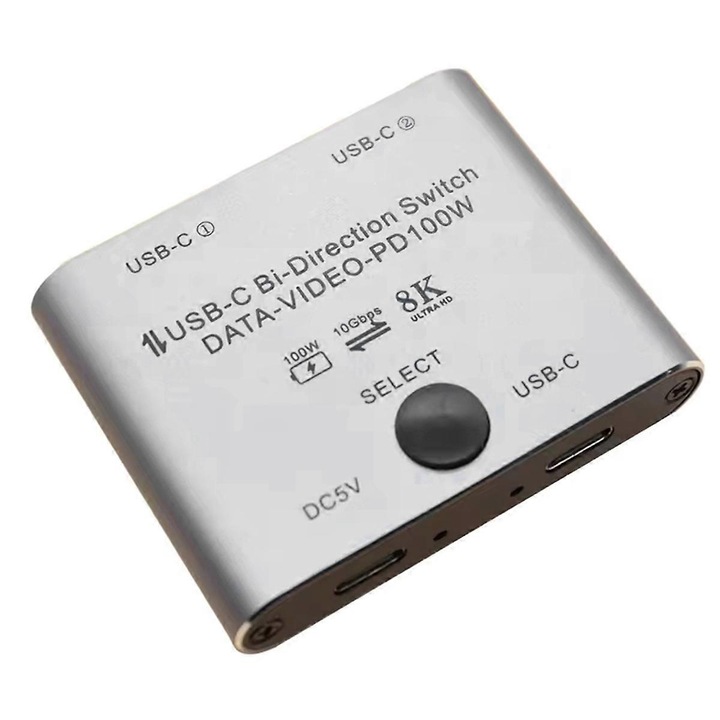 Kétirányú USB-C KVM kapcsoló E42-A116-E42-11186-CJ, 8K 60Hz, PD 100W, USB3.1 Gen2 10Gbps, 2×1/1×2 támogatás, szürke