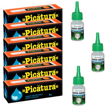 Pachet - 6 x Picatura lipici universal, 2ml + 3 x Den Braven super adeziv, 20g Pachet - 6 x Picatura lipici universal, 2ml + 3 x Den Braven super adeziv, 20g