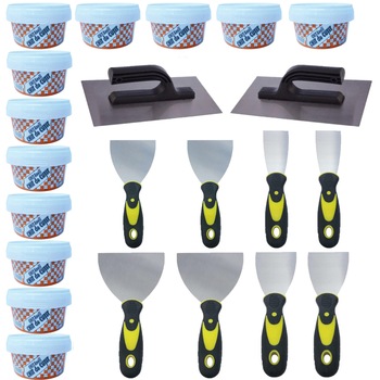 Pachet - 12 x Aneli Chit de cutit, 400g + 2 x Drisca/Gletiera dreapta + 2 x Spaclu cu maner din plastic + 2 x Spaclu, 7.5cm + 2 xSpaclu, 10cm + 2 x Spaclu, 12.5cm Pachet - 12 x Aneli Chit de cutit, 400g + 2 x Drisca/Gletiera dreapta + 2 x Spaclu cu maner din plastic + 2 x Spaclu, 7.5cm + 2 xSpaclu, 10cm + 2 x Spaclu, 12.5cm