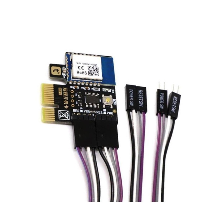 PC indító kártya Tuya A3 ECJ-45655, PCIe, Wi‑Fi + Bluetooth, vezérlés Tuya/Smart Life alkalmazáson keresztül, kompatibilis Alexa/Google Assistant, indítás/leállítás/reset funkciók, fekete