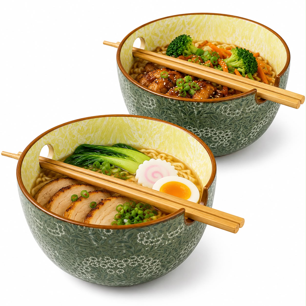 Set de 2 boluri de porțelan Iro Chopsticks Verde Olive, 720 ml
