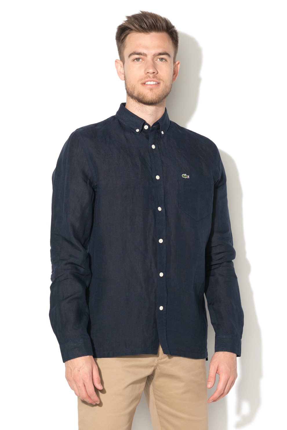 Lacoste, Camasa regular fit din in, Bleumarin, 44