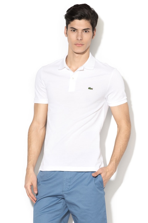 Lacoste, Тениска от пике с яка и бродирано лого, Бял, 4