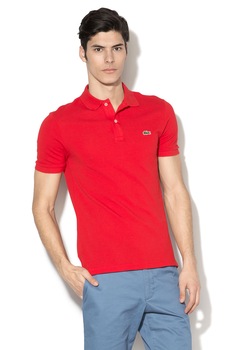 Lacoste, Tricou polo slim fit de bumbac cu aspect pique, Rosu Lacoste, Tricou polo slim fit de bumbac cu aspect pique, Rosu