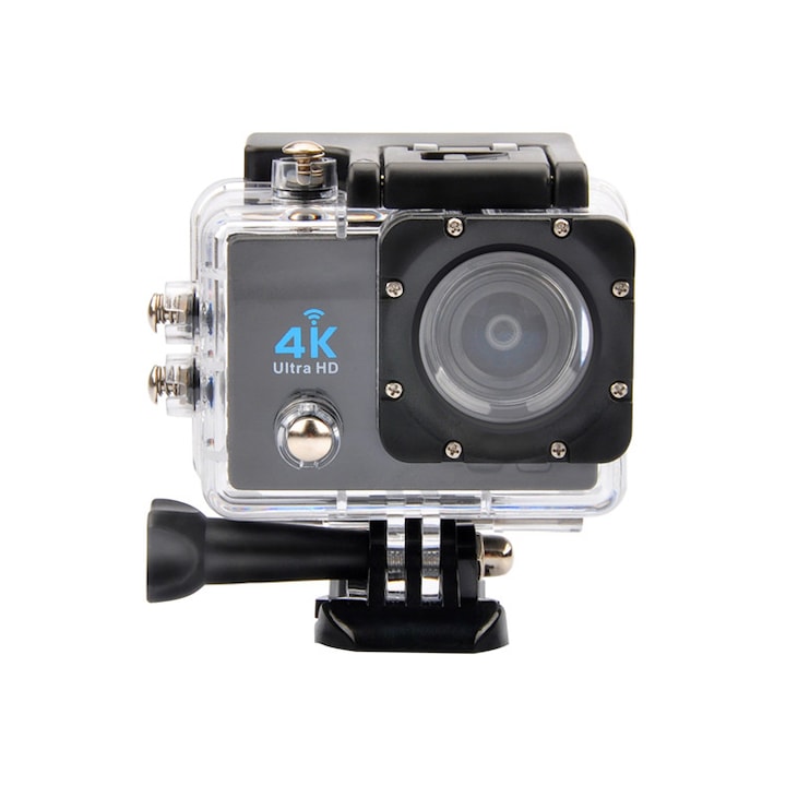 Sport videokamera 4K ULTRA HD Fekete, vízálló, minden rögzítési tartozékkal együtt