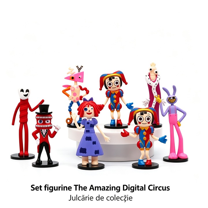 Комплект от 8 фигурки The Amazing Digital Circus, модели Rabbit, Jax, Pomni, Caine, абстрактни герои, декорация за торта, подарък за фенове