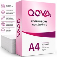 Hartie Copiator A4 QOVA®, 80 g/mp, 500 Coli, 210 x 297 mm, Hartie Alba pentru Imprimanta, Inkjet, Laser, Universala