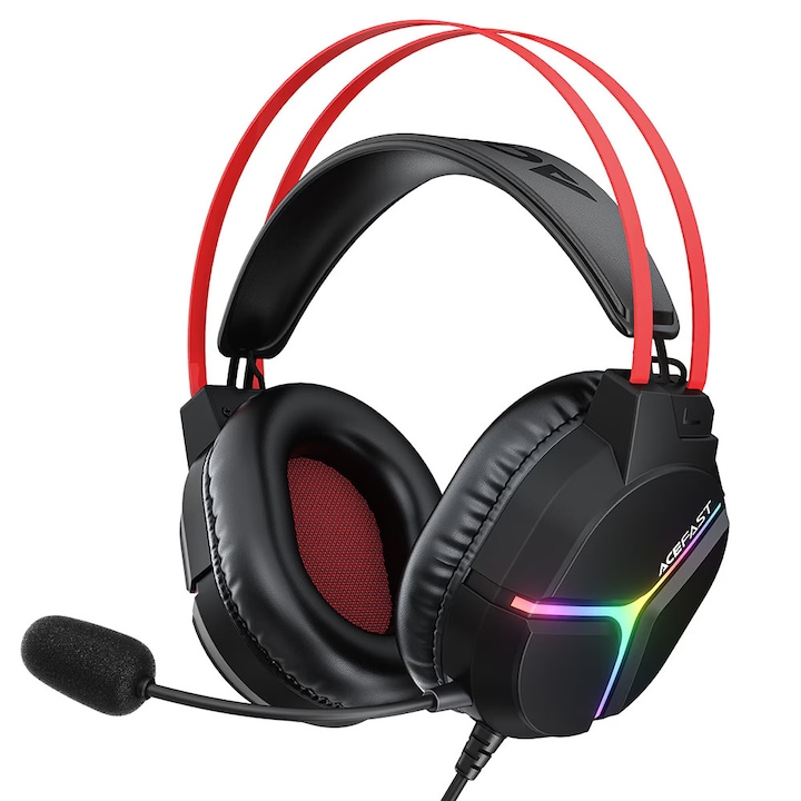 Casti de gaming pentru PC cu microfon, casti de gaming cu fir Lumina curcubeu pentru jocuri pentru PS4/PS5/MAC/XBOX/laptop, casti supraear audio de 3, 5 mm cu surround usoara, stereo, banda cu reglare automata, drivere de 50 mm, Negru