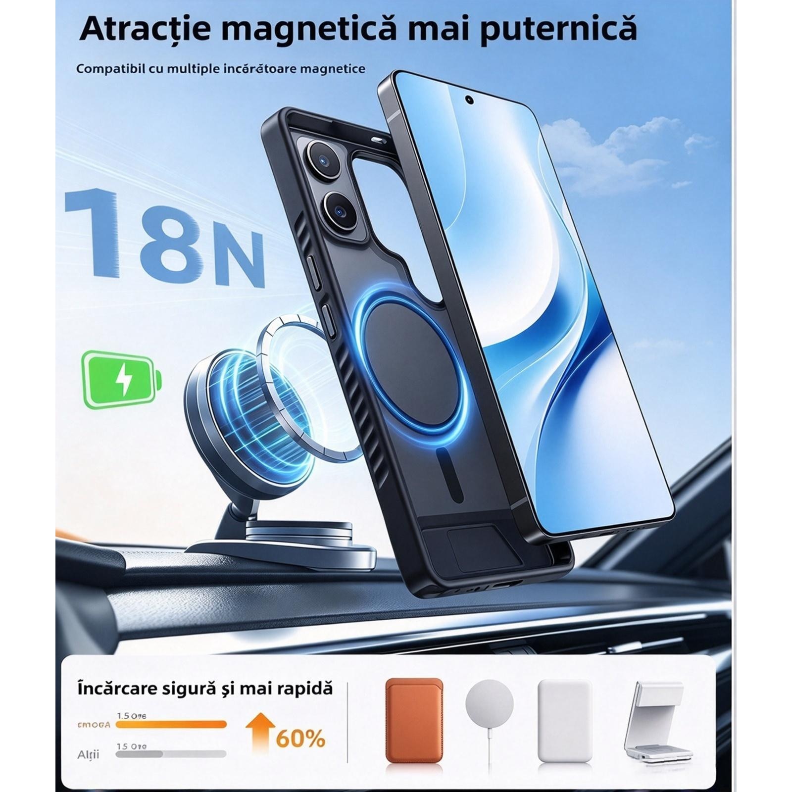 Husa pentru Samsung Galaxy s26 Ultra, compatibil cu magnetic, cu suport integrat, Design Mat, Protectie Antisoc, Textura Placuta la Atingere, Negru