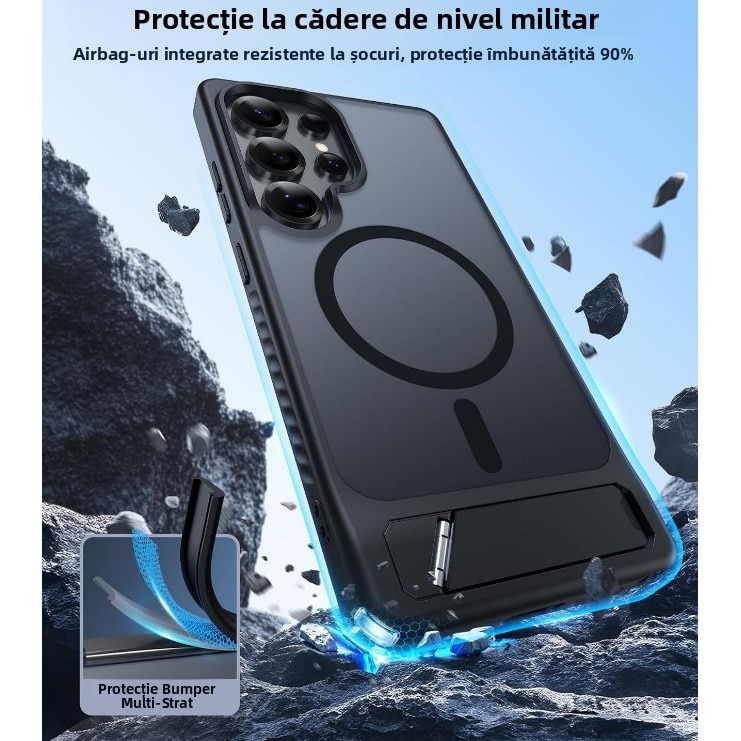 Husa pentru Samsung Galaxy s26 Ultra, compatibil cu magnetic, cu suport integrat, Design Mat, Protectie Antisoc, Textura Placuta la Atingere, Negru