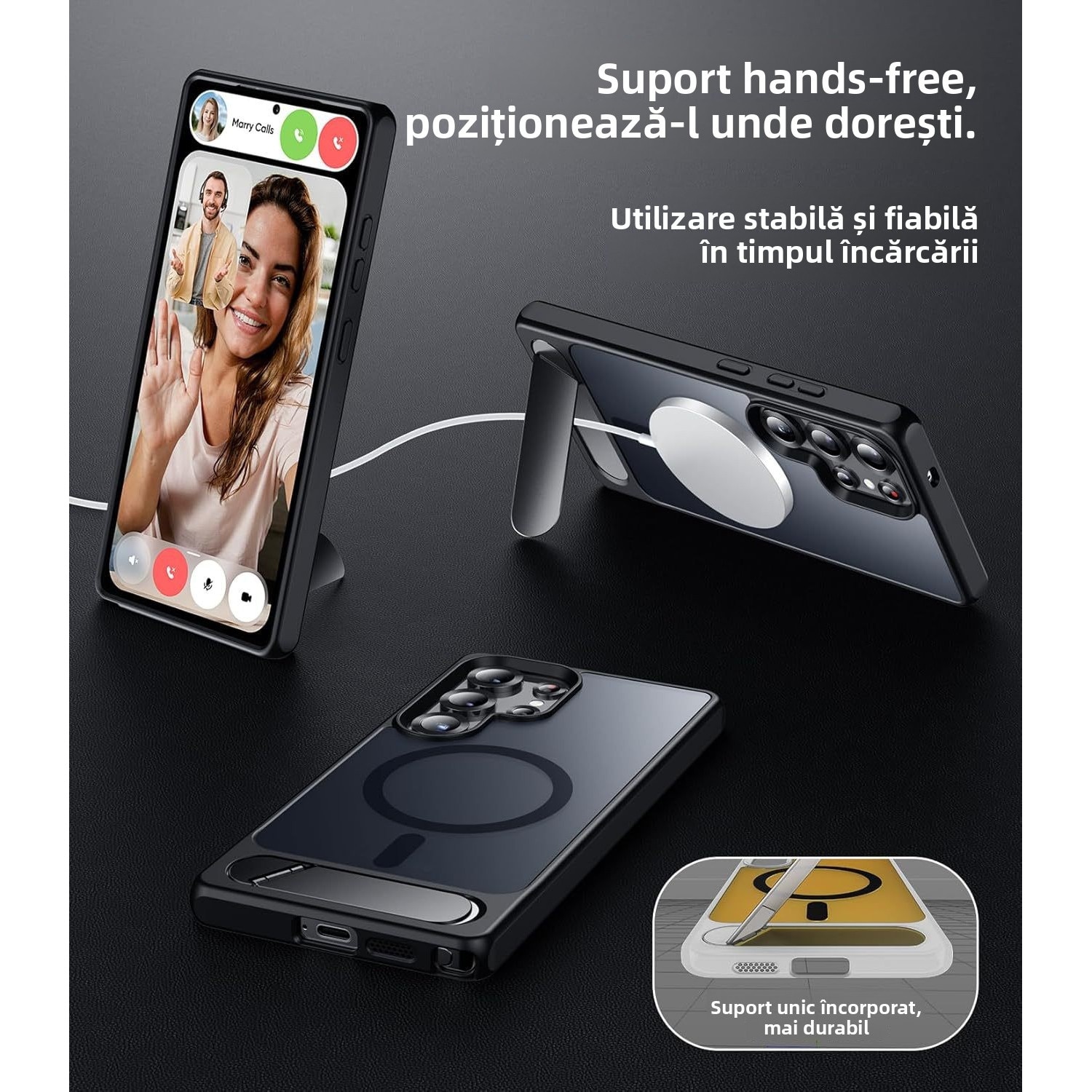 Husa pentru Samsung Galaxy s26 Ultra, compatibil cu magnetic, cu suport integrat, Design Mat, Protectie Antisoc, Textura Placuta la Atingere, Negru