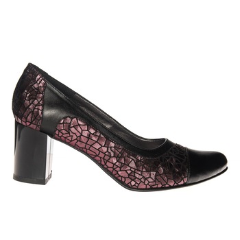 Pantofi dama din piele naturala - Negru box cu imprimeu bordo - 315 NBIB Pantofi dama din piele naturala - Negru box cu imprimeu bordo - 315 NBIB