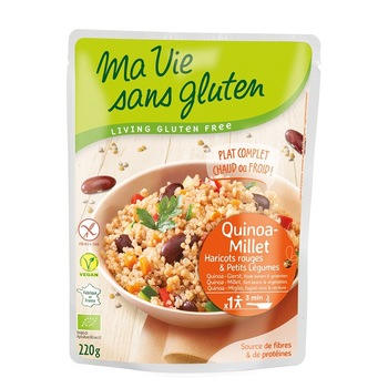 Quinoa si mei cu legume Bio - produs fara gluten gata preparat, 220g Quinoa si mei cu legume Bio - produs fara gluten gata preparat, 220g