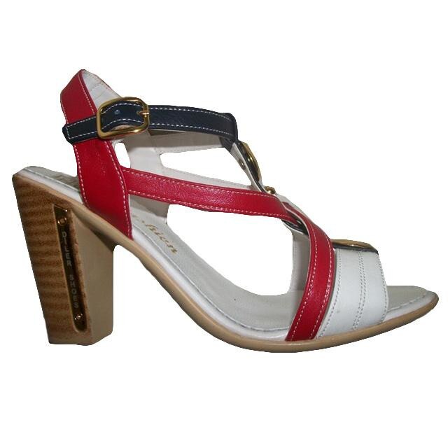 Sandale fashion cu barete din piele naturala, D&J Exclusive, Alb/Bleumarin/Rosu, 37