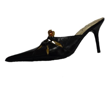 Sandale tip saboti, din piele naturala, decorata cu cristale, D&J Exclusive, Negru Sandale tip saboti, din piele naturala, decorata cu cristale, D&J Exclusive, Negru