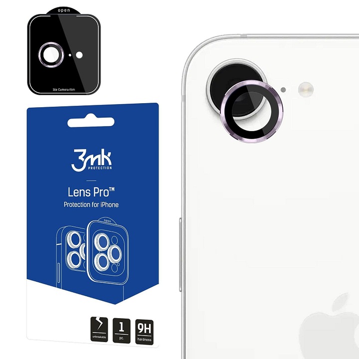 3MK Lens Protection Pro 1184211 lencsevédő, 9H keménység, kompatibilis iPhone 16E/17E, lila, 1 db