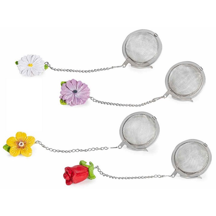 Set 4 infuzoare ceai otel polirasina Flori 4 x 18 H
