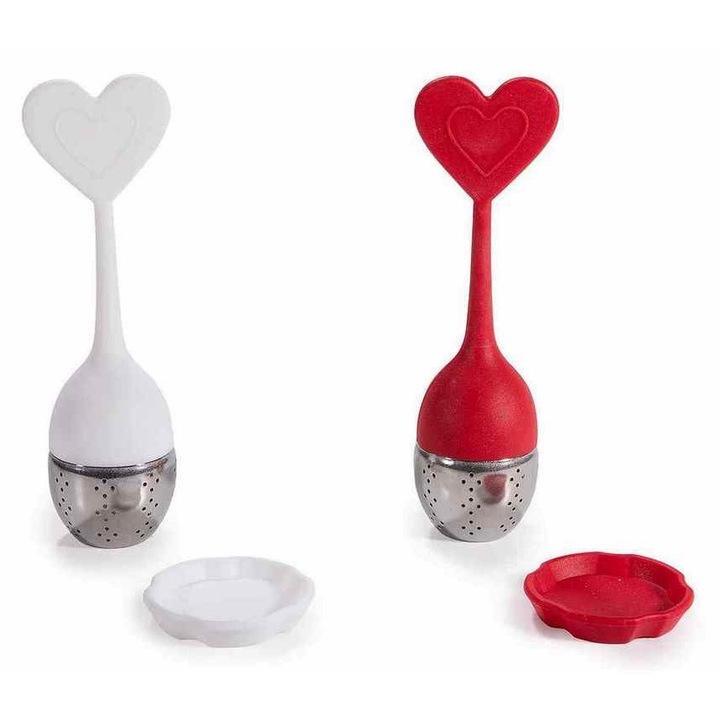 Set 2 infuzoare ceai otel silicon rosu alb in cutie cadou 2 x Ø 4 x 15 H