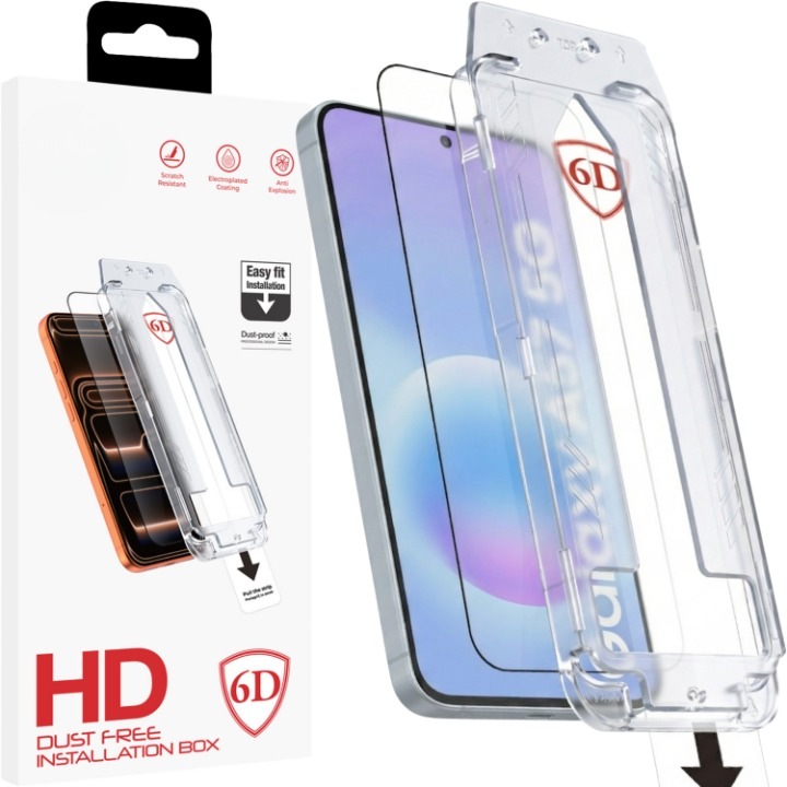 Képernyővédő fólia Samsung Galaxy A56 / A57 / A36 / A37 / S25 FE 5G készülékhez, Edzett Üveg Pormentes Könnyű Illeszkedés Teljes Ragasztó 6D, Fekete Szélek