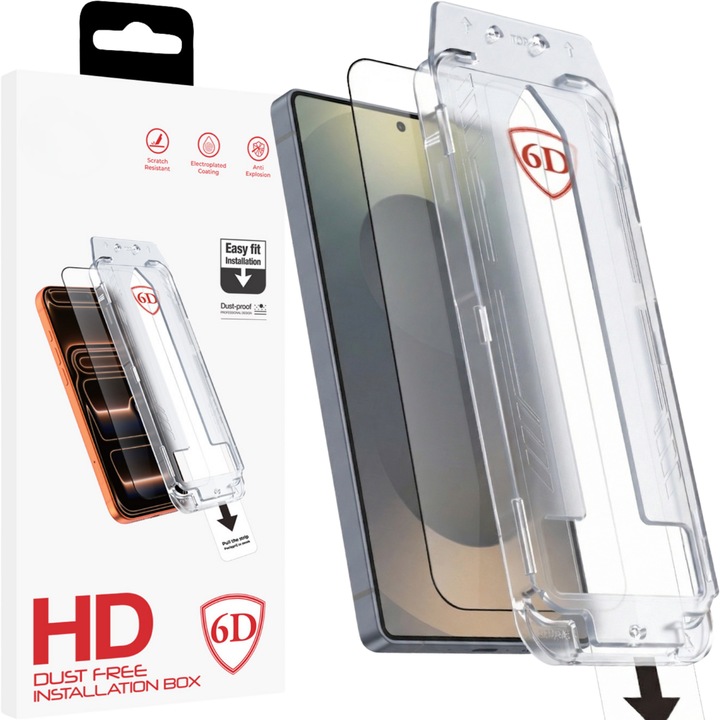 Képernyővédő fólia Samsung Galaxy S25 Ultra készülékhez, Edzett biztonsági üveg pormentes Easy Fit Full Glue 6D, Fekete élek