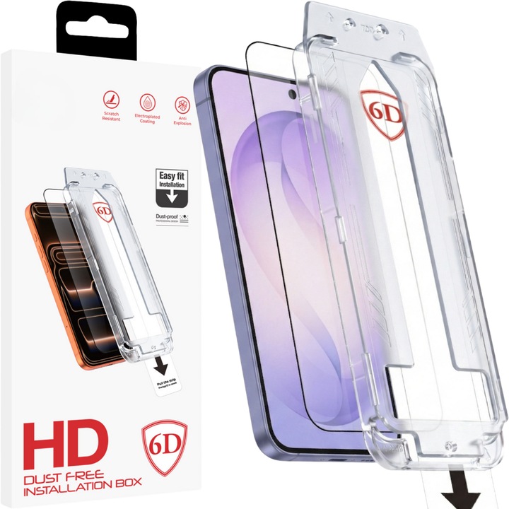 Képernyővédő fólia Samsung Galaxy S26-hoz, Edzett Biztonsági Üveg Pormentes Könnyű Illeszkedés Teljes Ragasztó 6D, Fekete Szélek