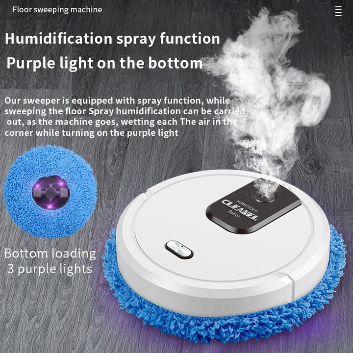 Robot aspirator mop K0345-0817-JMCJ-xw1967, functie pulverizare (humidificare), alimentare USB, baterie 3.7V, autonomie 61-120 min, alb