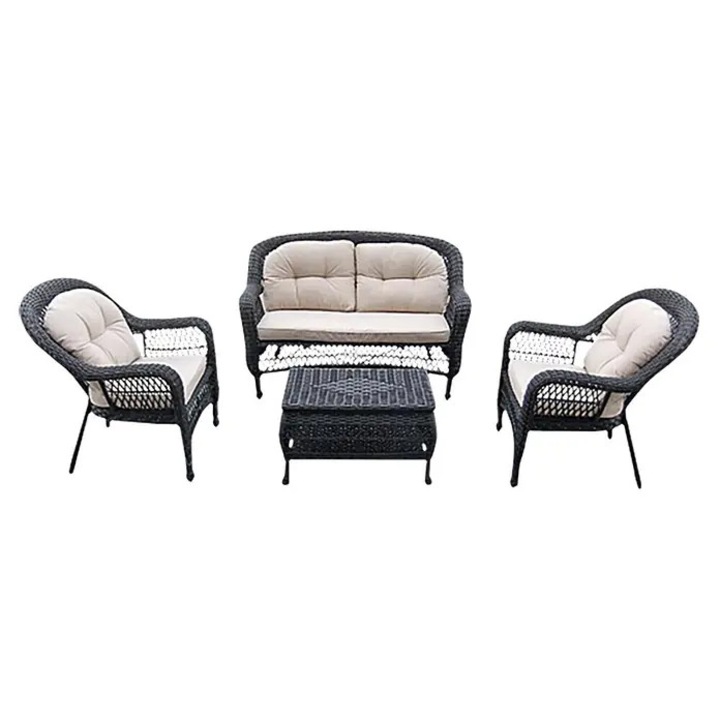 Kerti bútor szett, Sunfun, 4 részes, pad, 2 szék és asztal, rattan párnákkal