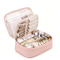 Trusa cosmetica portabila cu tabla detasabila pentru pensule, compartimente reglabile cu velcro, material impermeabil, fermoar metalic dublu, maner ranforsat, organizator machiaj ideal pentru voiaj sau cadou, dimensiuni 24 x 9 x 17, 5 cm