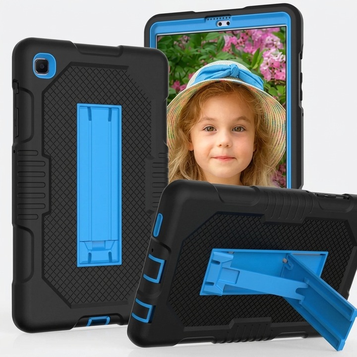 Husa antisoc tableta pentru Samsung Galaxy Tab A7 Lite 8.7" (T220/T225), suport picior, negru cu albastru