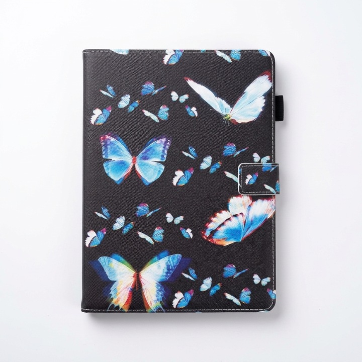 Husa protectie pentru iPad Air 4/5 10.9", iPad Air 11", Tip carte, Silicon, Negru cu fluturi