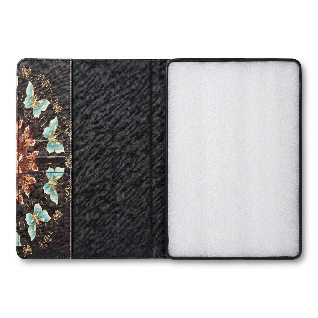 Husa tip carte pentru iPad 10.2 inch (gen 7/8/9), model floral fluturi, sleep/wake automat, negru multicolor