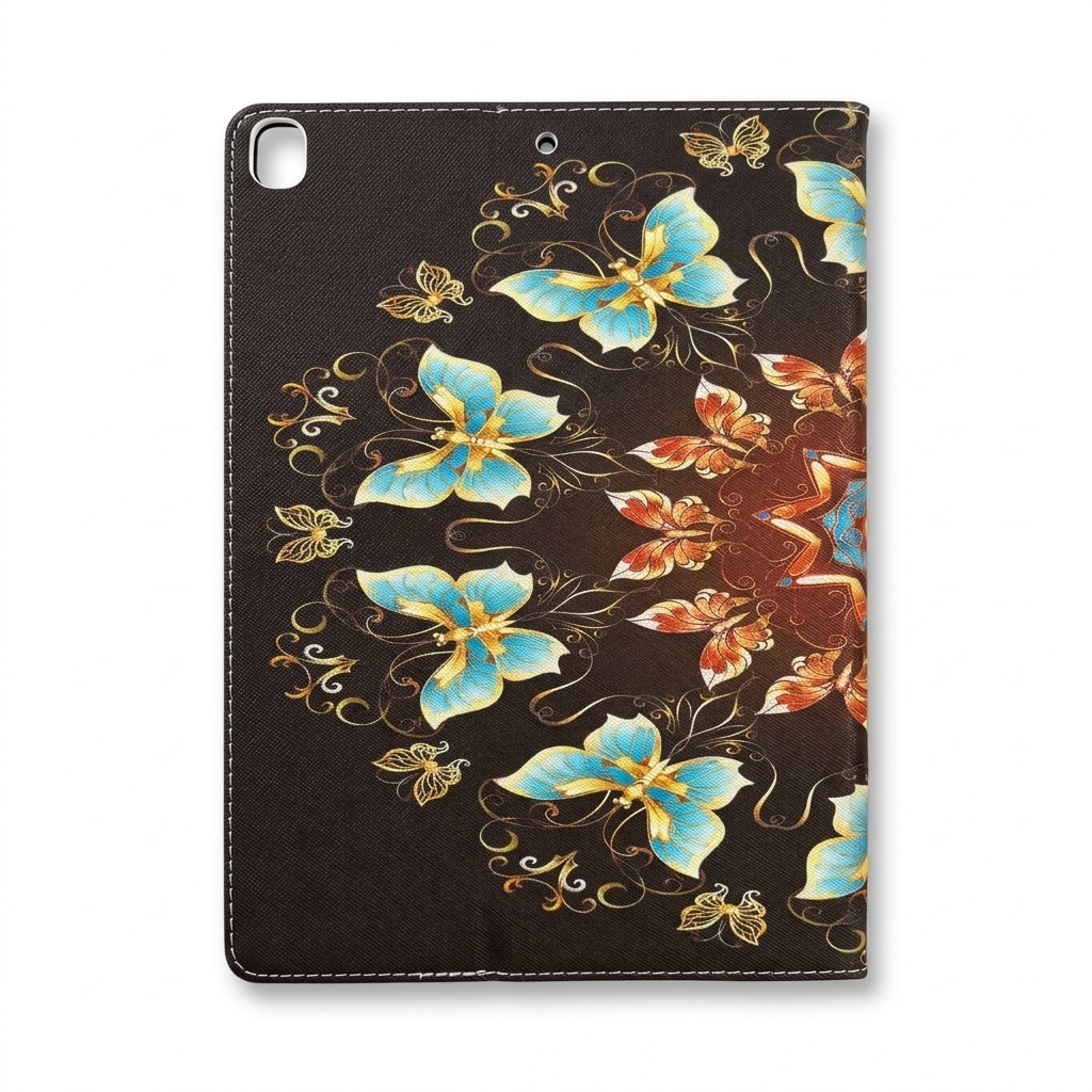 Husa tip carte pentru iPad 10.2 inch (gen 7/8/9), model floral fluturi, sleep/wake automat, negru multicolor