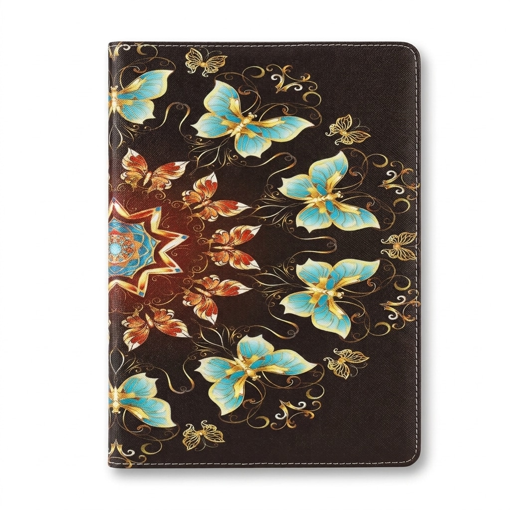 Husa tip carte pentru iPad 10.2 inch (gen 7/8/9), model floral fluturi, sleep/wake automat, negru multicolor