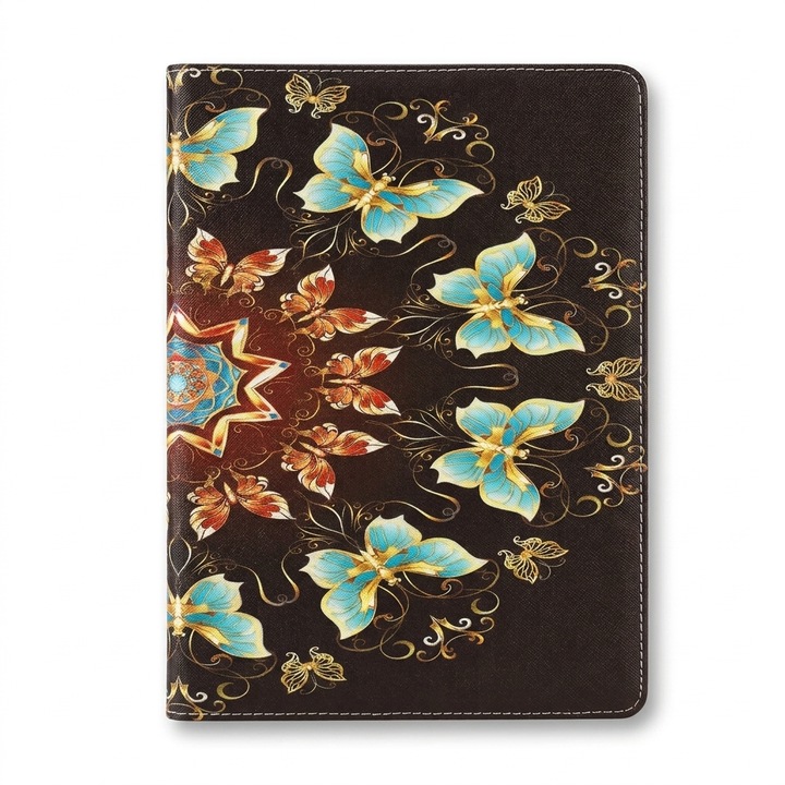 Husa tip carte pentru iPad 10.2 inch (gen 7/8/9), model floral fluturi, sleep/wake automat, negru multicolor