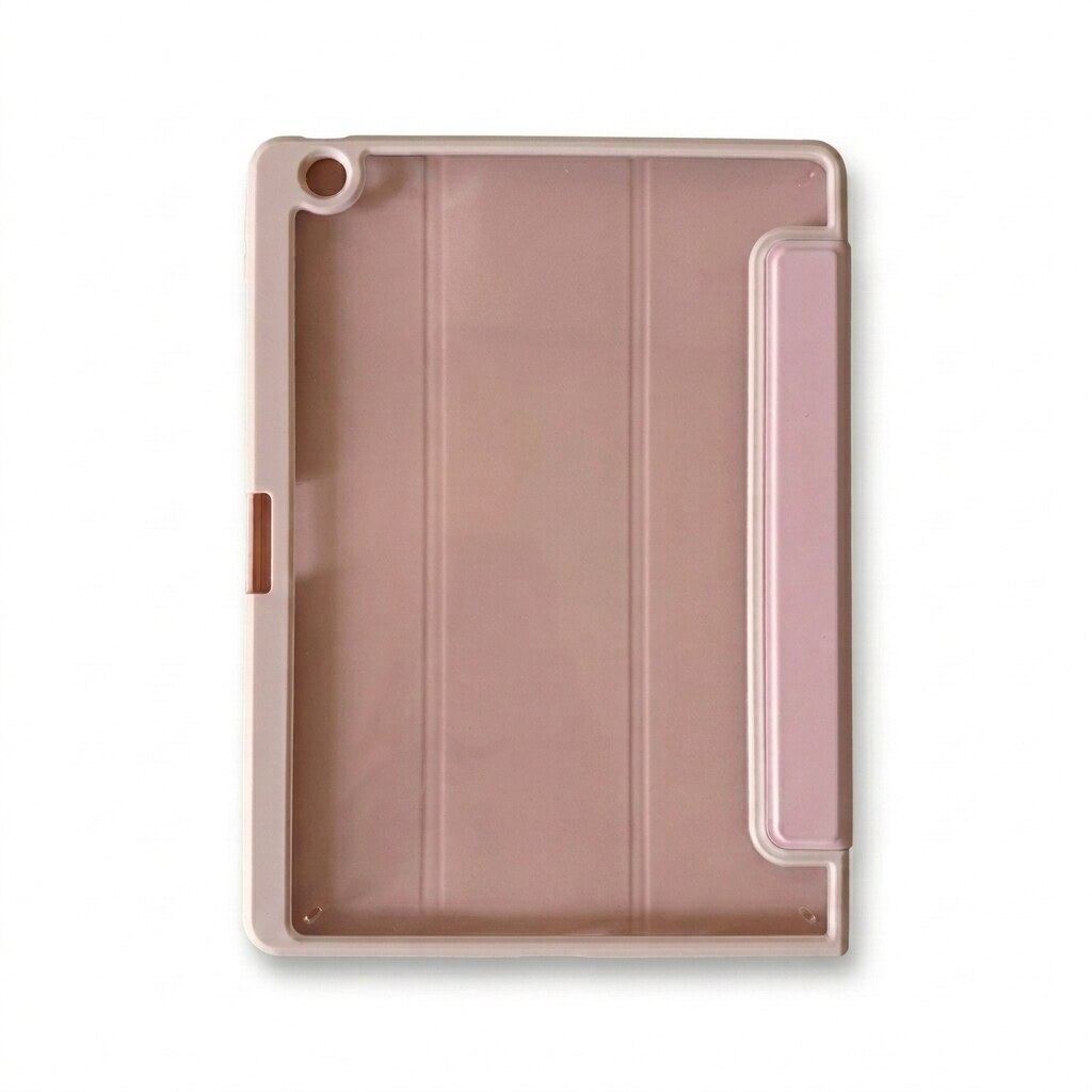 Husa tip carte pentru iPad 10.2 inch (gen 7/8/9), spate transparent, slot creion, sleep/wake automat, roz