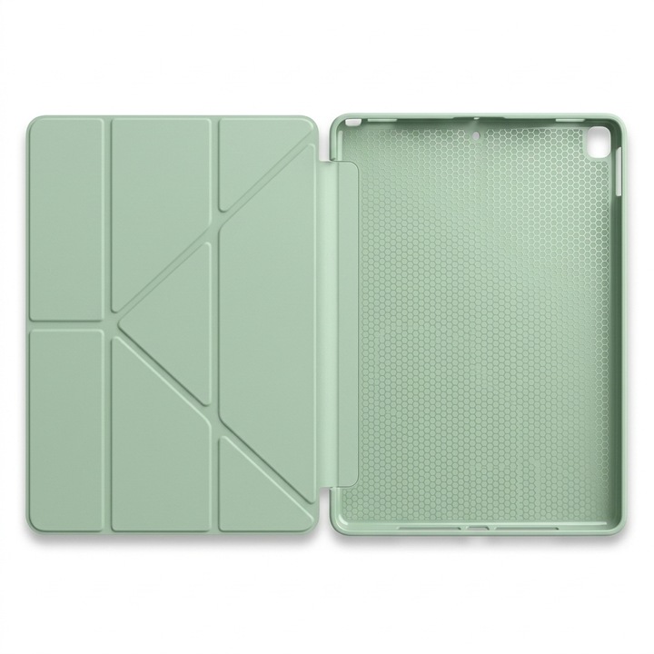 Husa tip carte pentru iPad 10.2 inch (gen 7/8/9), Origami multi-unghi, spate rigid, sleep/wake automat, verde matcha