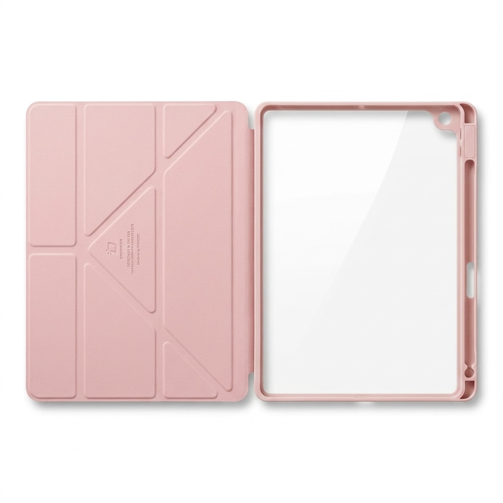 Husa tip carte pentru iPad 10.2 inch (gen 7/8/9), Origami multi-unghi, spate transparent, slot creion, roz