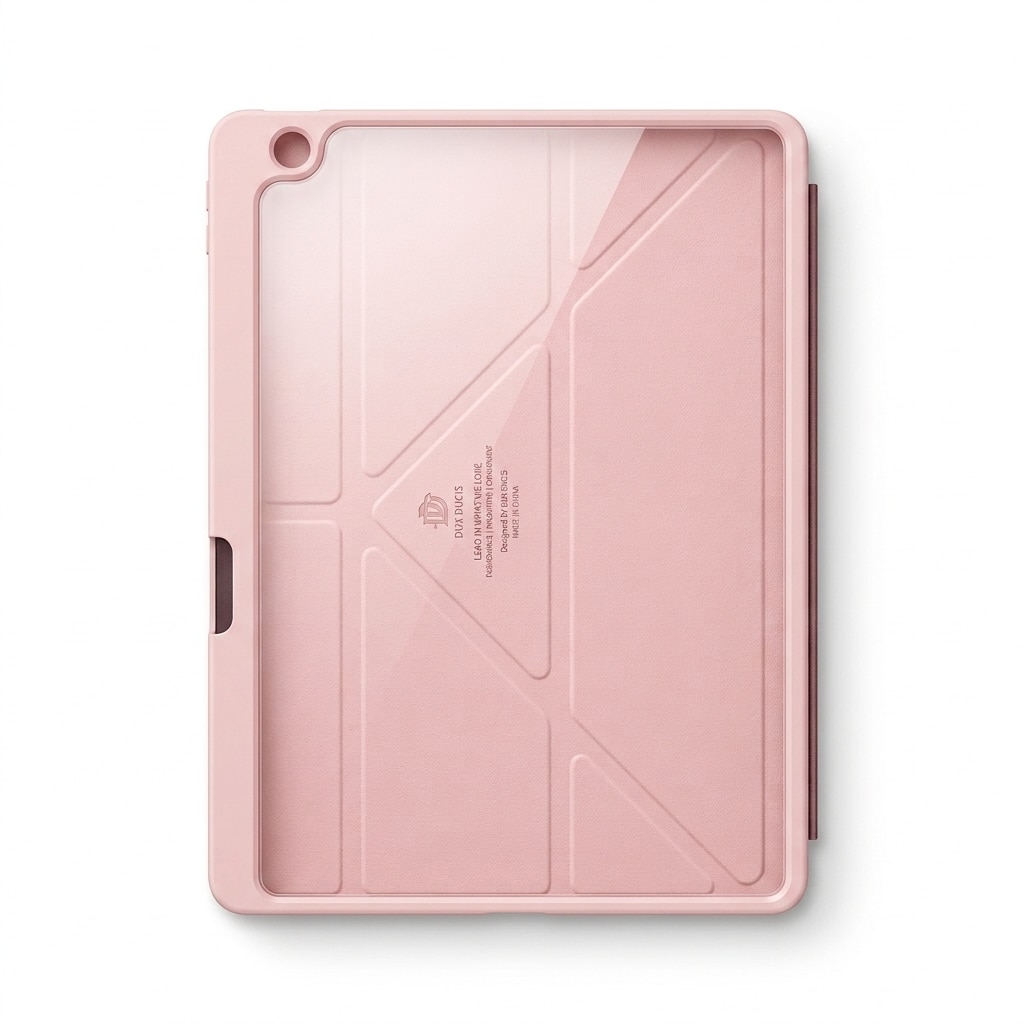 Husa tip carte pentru iPad 10.2 inch (gen 7/8/9), Origami multi-unghi, spate transparent, slot creion, roz