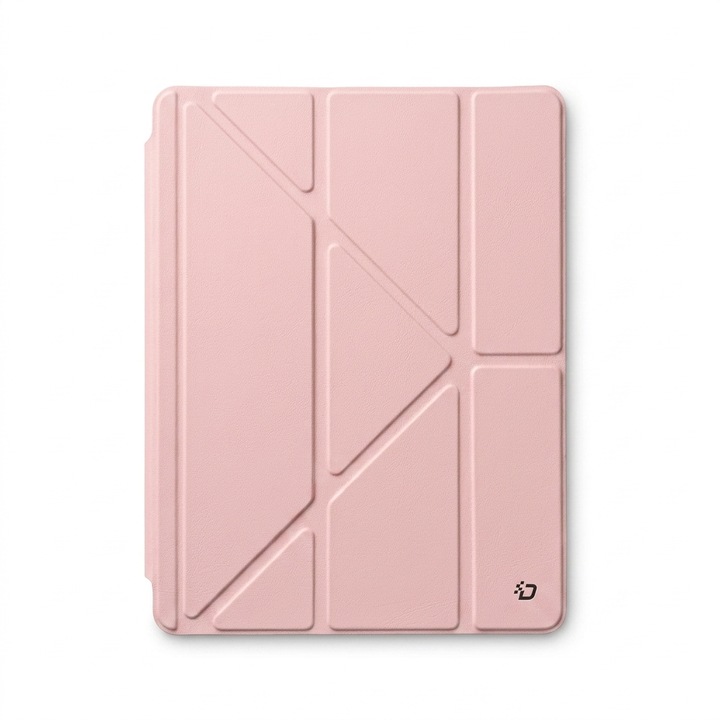 Husa tip carte pentru iPad 10.2 inch (gen 7/8/9), Origami multi-unghi, spate transparent, slot creion, roz