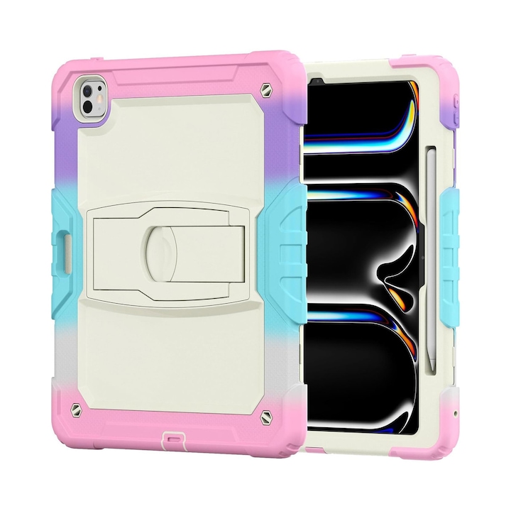 Husa tableta antisoc pentru iPad Pro 12.9 inch (2018-2022), suport pliabil, slot creion, multicolor pastel