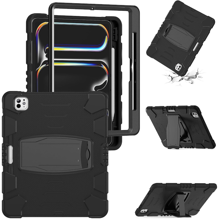 Husa tableta antisoc pentru iPad Pro 12.9 inch (2018-2022), suport pliabil, slot creion, negru