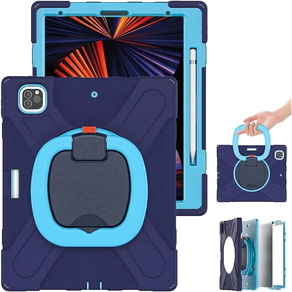 Husa tableta antisoc pentru iPad Pro 12.9 inch (2018-2022), maner rotativ 360°, slot creion, bleumarin