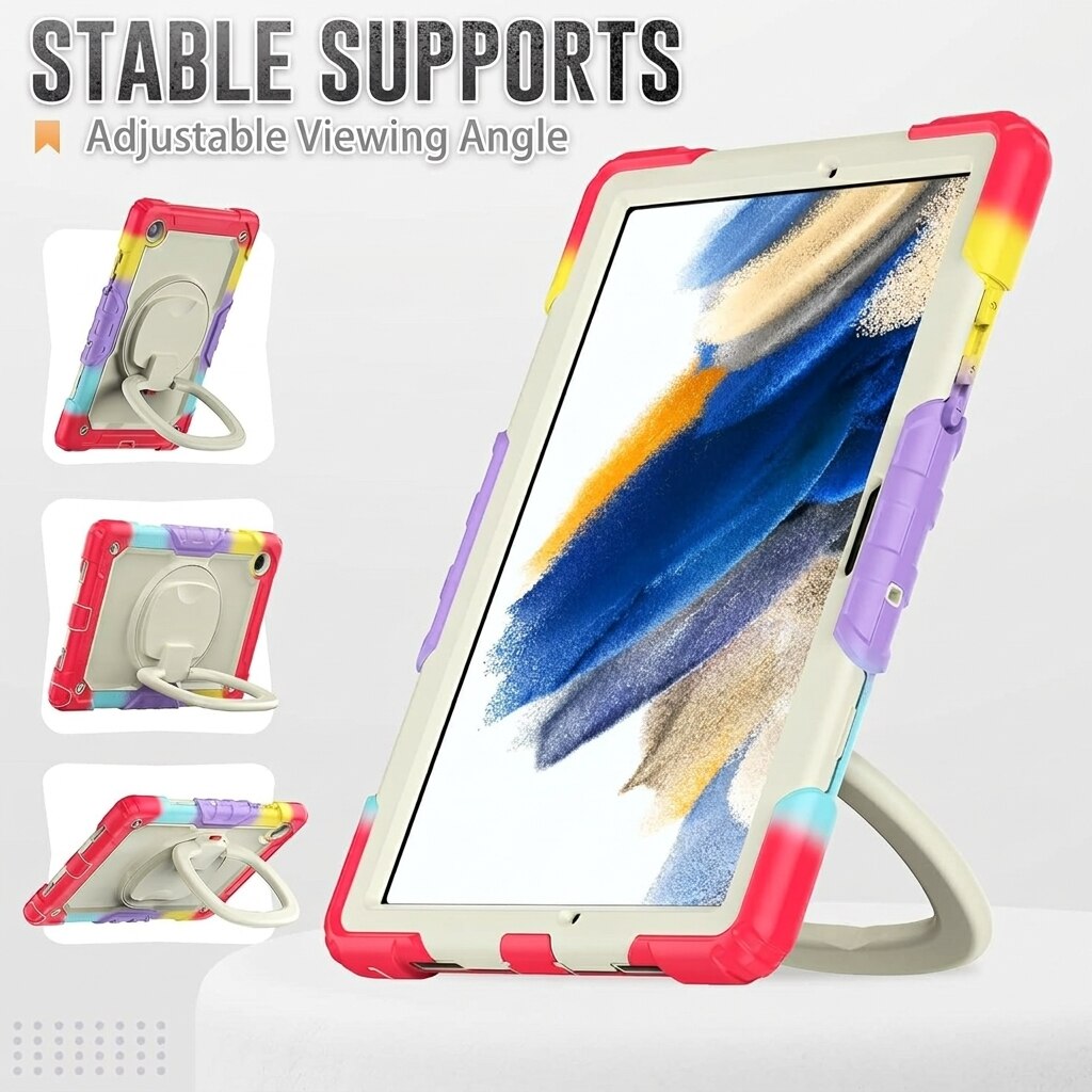 Husa tableta antisoc pentru Samsung Galaxy Tab A8 10.5 (X200/X205), maner rotativ 360°, multicolor curcubeu