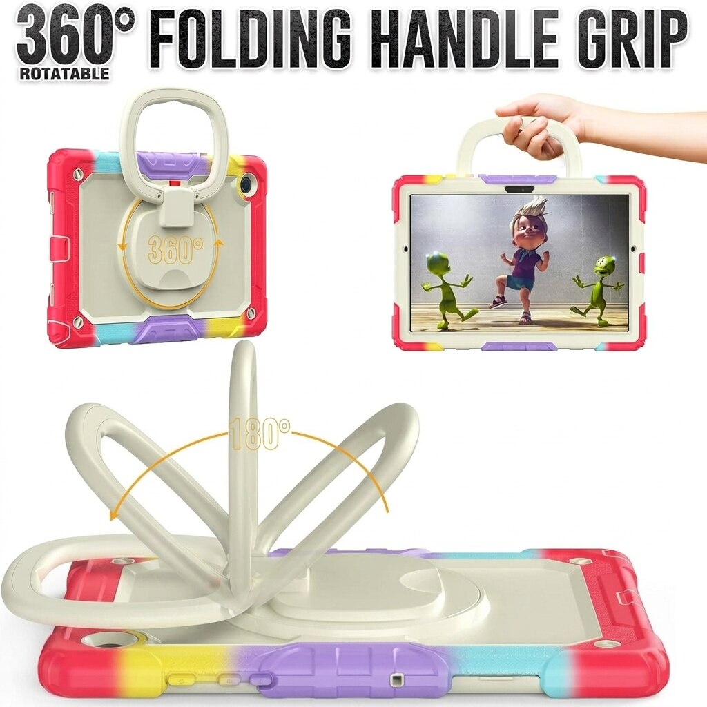Husa tableta antisoc pentru Samsung Galaxy Tab A8 10.5 (X200/X205), maner rotativ 360°, multicolor curcubeu