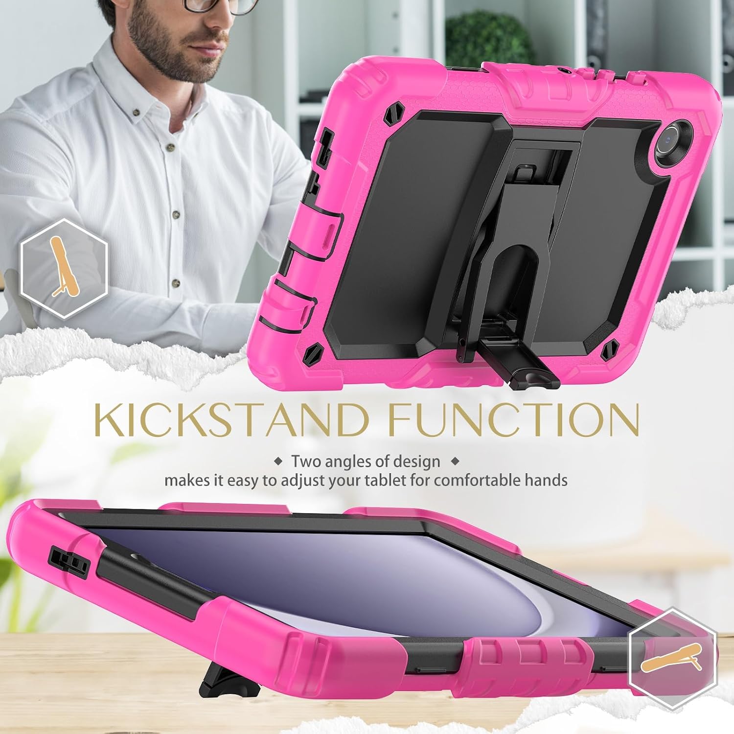 Husa antisoc pentru Samsung Galaxy Tab A8 10.5 (X200/X205), suport, curea de umar, roz