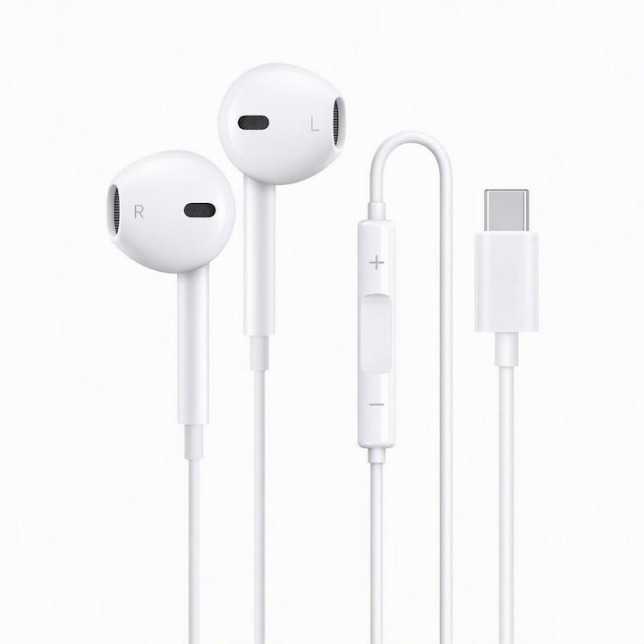Casti audio cu fir USB‑C Type‑C cu microfon incorporat, sunet bun pentru apeluri vocale si ascultare muzica, compatibil smartphone‑uri iPhone si Android