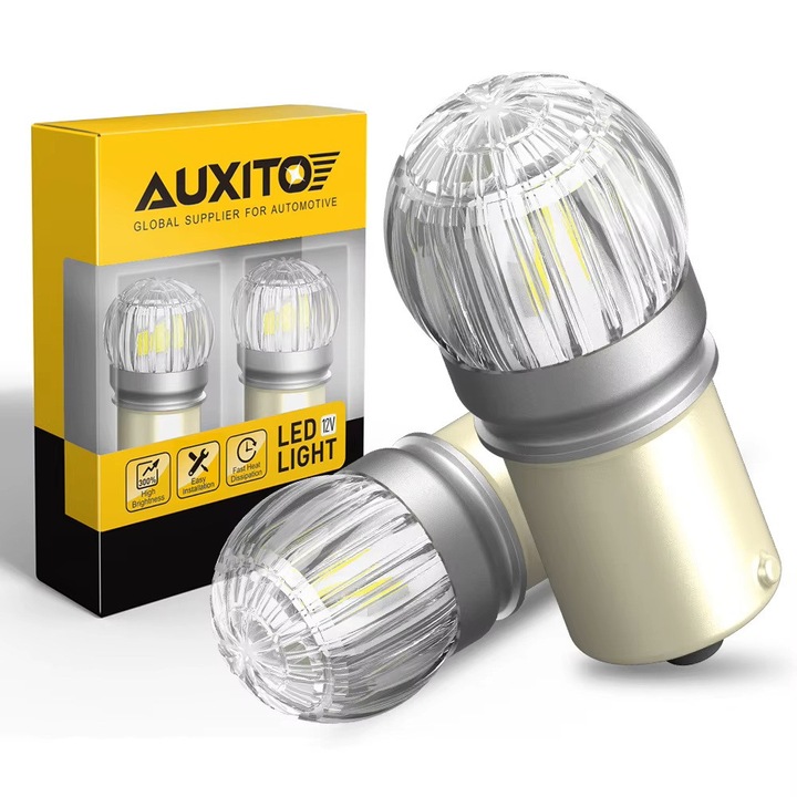2 db Auxito® P21W 1156 BA15S LED autó izzó készlet, CANBUS, 1500 lm, fehér, 7W, tolató, nappali menetfény, helyzetjelző, 12V